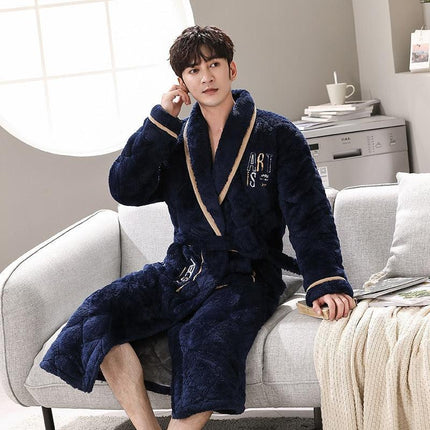 Men's Quilted Coral Fleece Winter Robe - Ultimate Luxury and Warmth