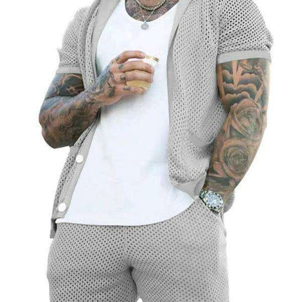 Men's Stylish Knit Cardigan Suit Set with Shorts for Casual Outings