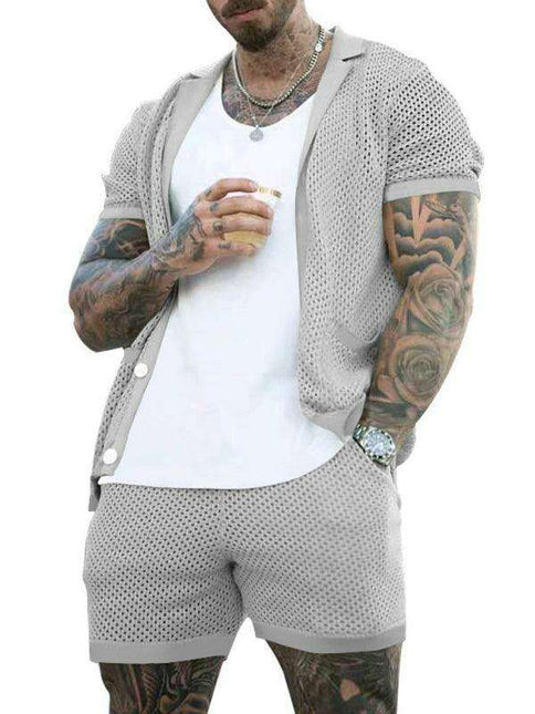 Men's Stylish Knit Cardigan Suit Set with Shorts for Casual Outings