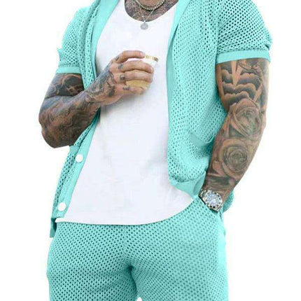 Men's Stylish Knit Cardigan Suit Set with Shorts for Casual Outings