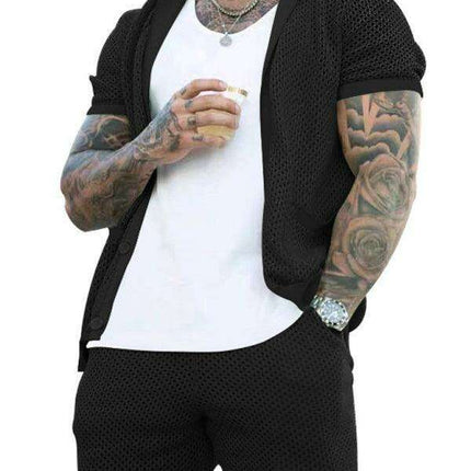 Men's Stylish Knit Cardigan Suit Set with Shorts for Casual Outings
