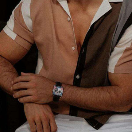 Men's Trendy Color-Block Striped Short Sleeve Shirt - Essential for Summer Style - Très Elite