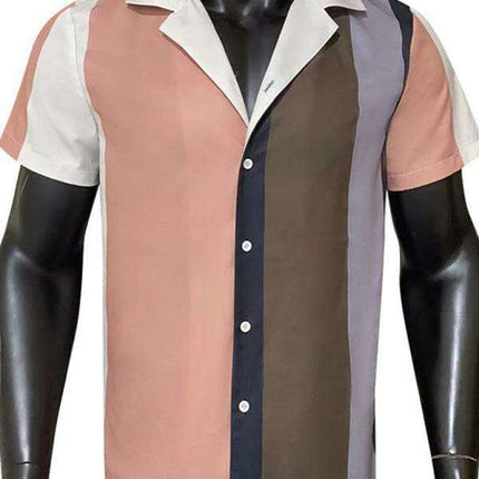 Men's Trendy Color-Block Striped Short Sleeve Shirt - Essential for Summer Style - Très Elite