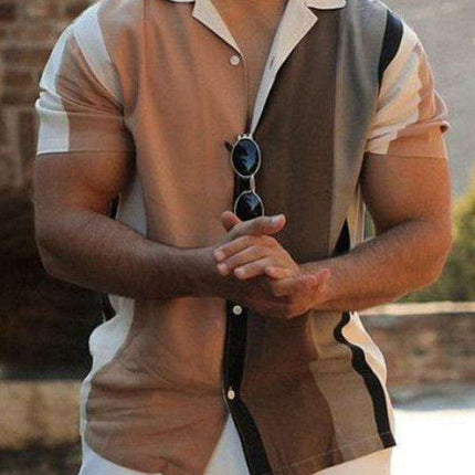 Men's Trendy Color-Block Striped Short Sleeve Shirt - Essential for Summer Style - Très Elite