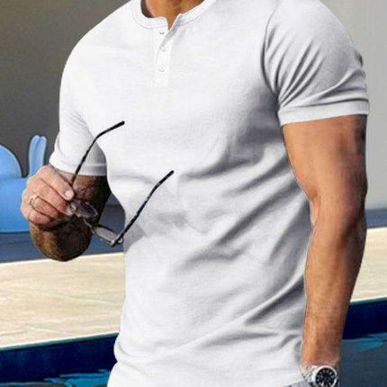 Men's Trendy Solid Henley Shirt with Dropped Shoulder Design for Summer Style