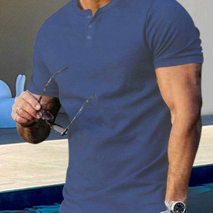 Men's Trendy Solid Henley Shirt with Dropped Shoulder Design for Summer Style