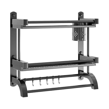 Modern Black Stainless Steel Bathroom Storage Caddy with Towel Holder and Superior Drainage System - Très Elite