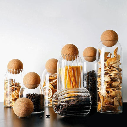 Modern Chic Glass Jar Set with Trendy Cork Tops for Effortless Kitchen Organization - Très Elite