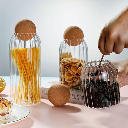 Modern Chic Glass Jar Set with Trendy Cork Tops for Effortless Kitchen Organization - Très Elite