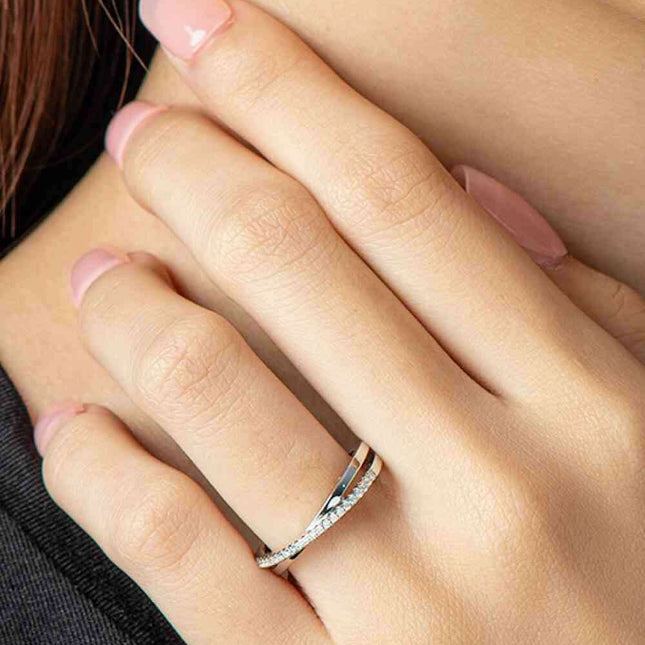 Modern Elegance Crisscross Silver Ring with Lab-Created Diamond