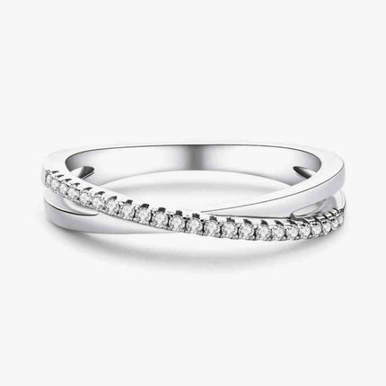 Modern Elegance Crisscross Silver Ring with Lab-Created Diamond