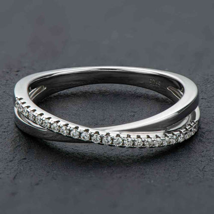 Modern Elegance Crisscross Silver Ring with Lab-Created Diamond
