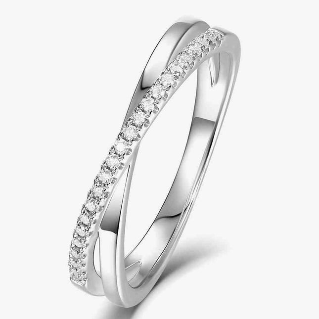 Modern Elegance Crisscross Silver Ring with Lab-Created Diamond