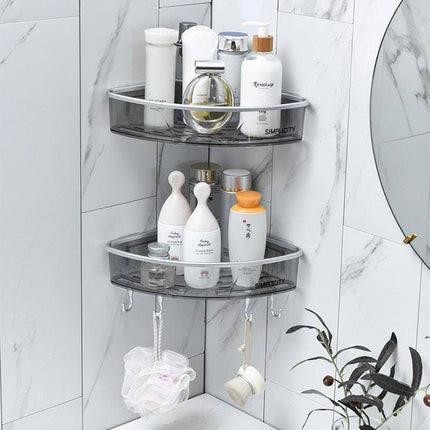 Modern Gray Triangular Bathroom Storage Rack - Sleek Plastic Organizer Solution..