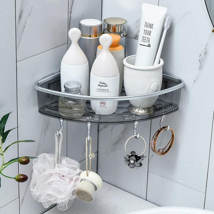 Modern Gray Triangular Bathroom Storage Rack - Sleek Plastic Organizer Solution..