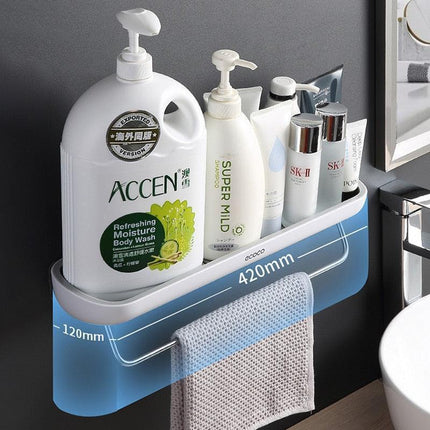 Modern Wall-Mounted Bathroom Organizer with Integrated Towel Rack | No-Drill Shower Storage Solution - Très Elite