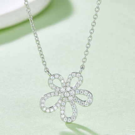 Moissanite Floral Charm Necklace in Sterling Silver