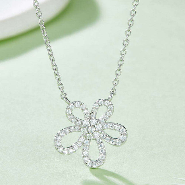 Moissanite Floral Charm Necklace in Sterling Silver