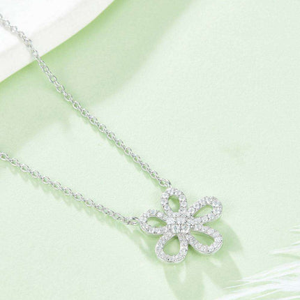 Moissanite Floral Charm Necklace in Sterling Silver