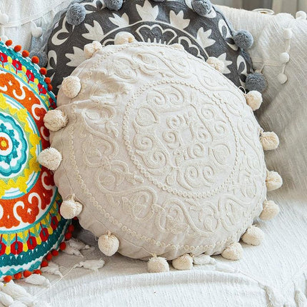 Moroccan Elegance Circular Embroidered Pillow Cover for Stylish Home Décor - Très Elite