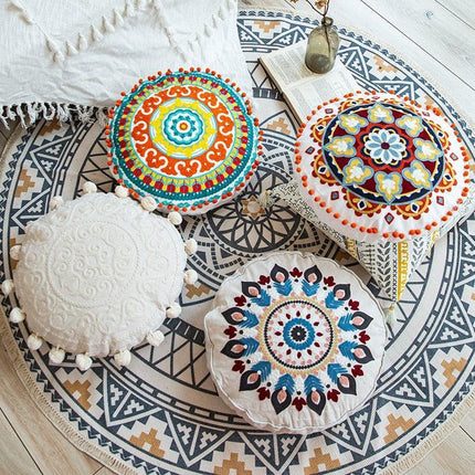 Moroccan Elegance Circular Embroidered Pillow Cover for Stylish Home Décor - Très Elite