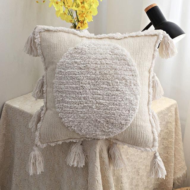 Moroccan-Inspired Tassel Plush Throw Pillow Cover