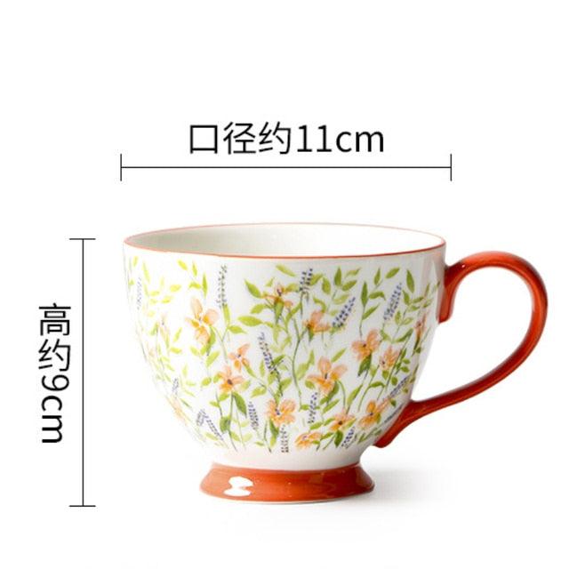 Pastoral Style Flower Patter Ceramic Coffee Mug Beauty Porcelain Cup-Très Elite-E-450ml-Très Elite