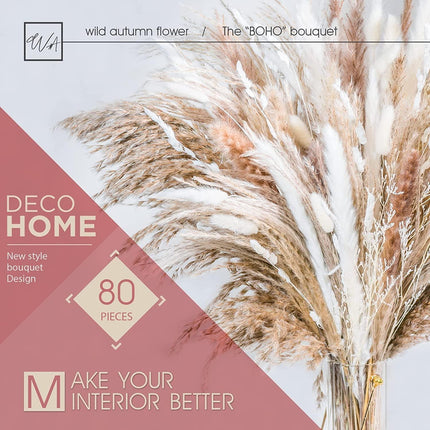 Natural Dried Rabbit Tail Pampas Grass Decorative Bundle - 80 Stems - Très Elite