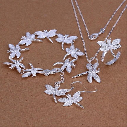 Nature's Elegance Dragonfly Crystal Silver Jewelry Set - Très Elite