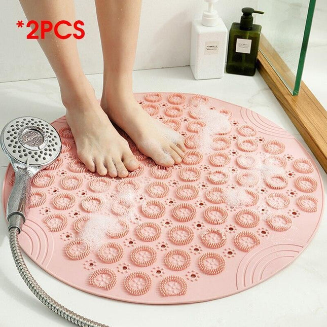 Non-Slip Round Shower Mat with Drainage Holes and Textured Design
