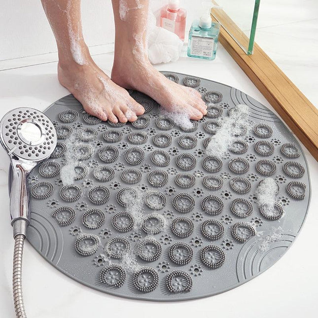 Non-Slip Round Shower Mat with Drainage Holes and Textured Design