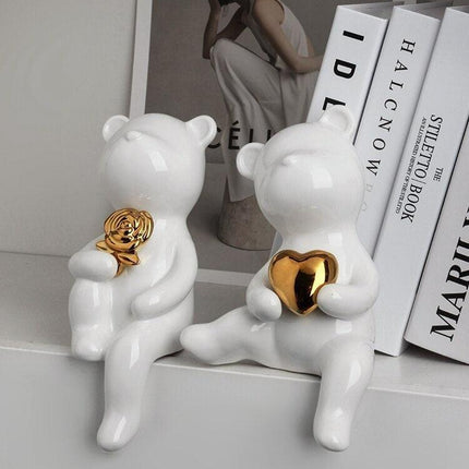 Nordic Charm: Adorable Ceramic Bear Figurine Duo for Home Decor - Très Elite