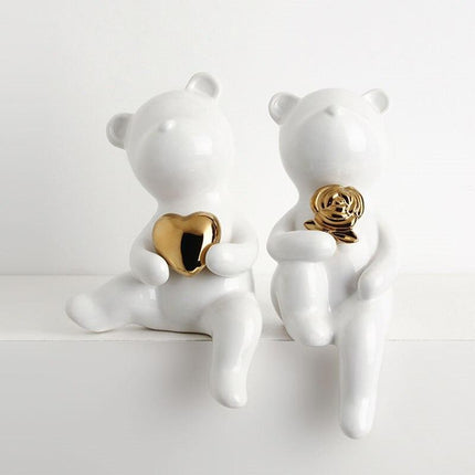 Nordic Charm: Adorable Ceramic Bear Figurine Duo for Home Decor - Très Elite