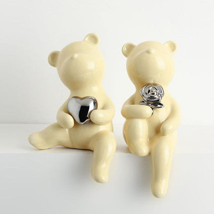Nordic Charm: Adorable Ceramic Bear Figurine Duo for Home Decor - Très Elite