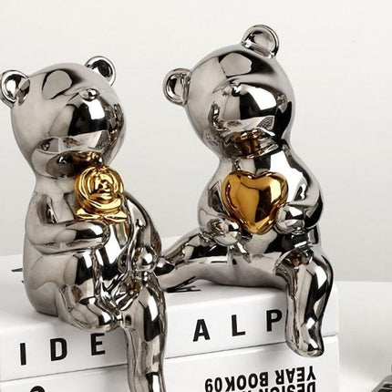 Nordic Charm: Adorable Ceramic Bear Figurine Duo for Home Decor - Très Elite