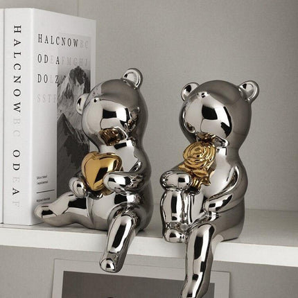 Nordic Charm: Adorable Ceramic Bear Figurine Duo for Home Decor - Très Elite