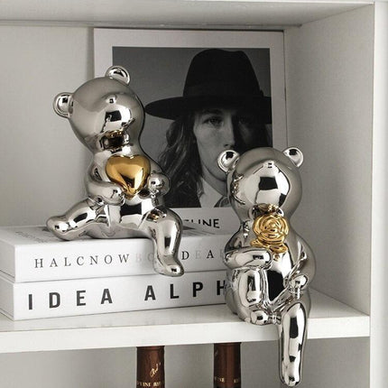 Nordic Charm: Adorable Ceramic Bear Figurine Duo for Home Decor - Très Elite