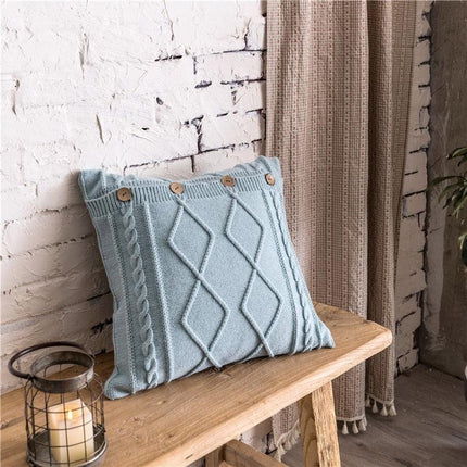 Nordic Elegance Cotton Pillowcase with Double Cable Knit - 18x18 - Très Elite