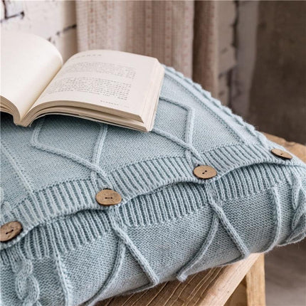Nordic Elegance Cotton Pillowcase with Double Cable Knit - 18x18 - Très Elite