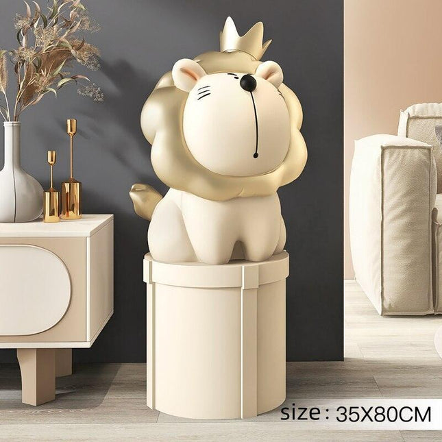 Nordic Lion Decorative Floor Piece with Cartoon Animal Storage Rack Combo