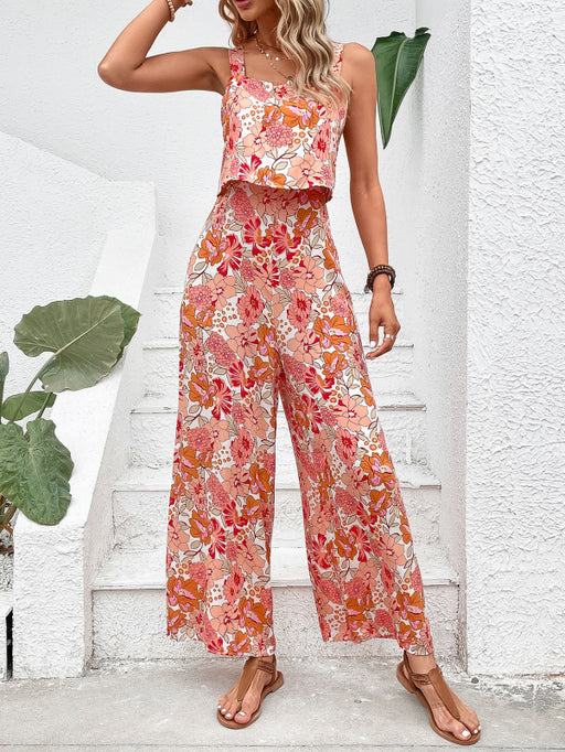 Floral Pattern Square Neck Jumpsuit - Elegant Summer Outfit