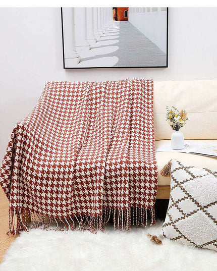 Elegant Houndstooth Plaid Cotton Knit Throw Blanket - Timeless Home Accessory