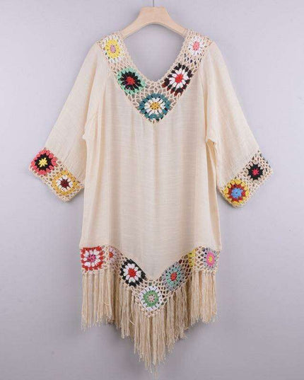 Tropical Chic: Embroidered Ombre Tassel Beach Cover-Up