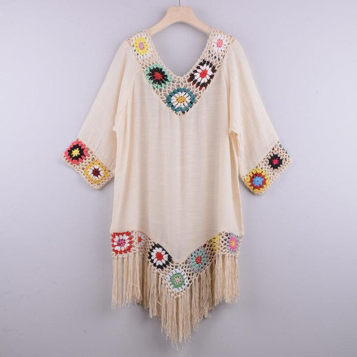 Jakoto Dip-Dye Tassel Embroidered Beach Cover-Up Dress