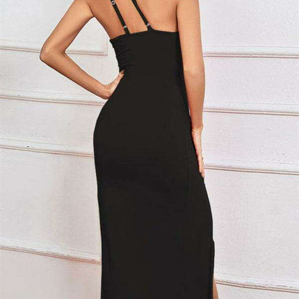 One-Shoulder Glamour Midi Dress with Chic Mesh Details for Women - Très Elite