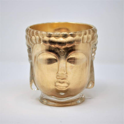 Opulent 24K Gold Buddha Head Candle with Enchanting Ambrette and Sandalwood Essence