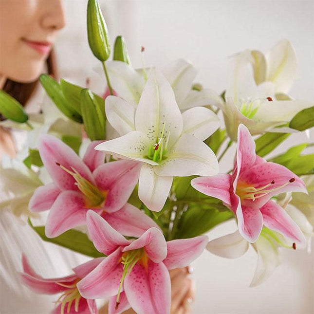 Opulent Double Lily Silk Floral Display - Très Elite