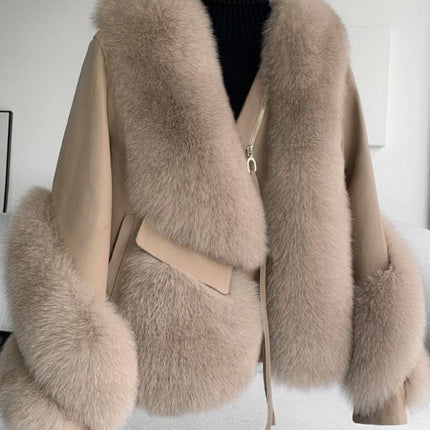 Opulent Fox Fur and Leather Luxe Winter Coat - Très Elite