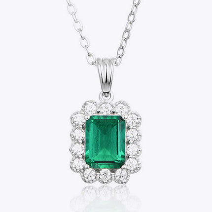 Opulent Lab-Created Emerald Necklace Ensemble with Sterling Silver Box