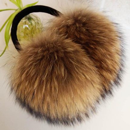 Opulent Oversized Raccoon Fur Earmuffs: Elevate Your Winter Wardrobe with Cozy Elegance